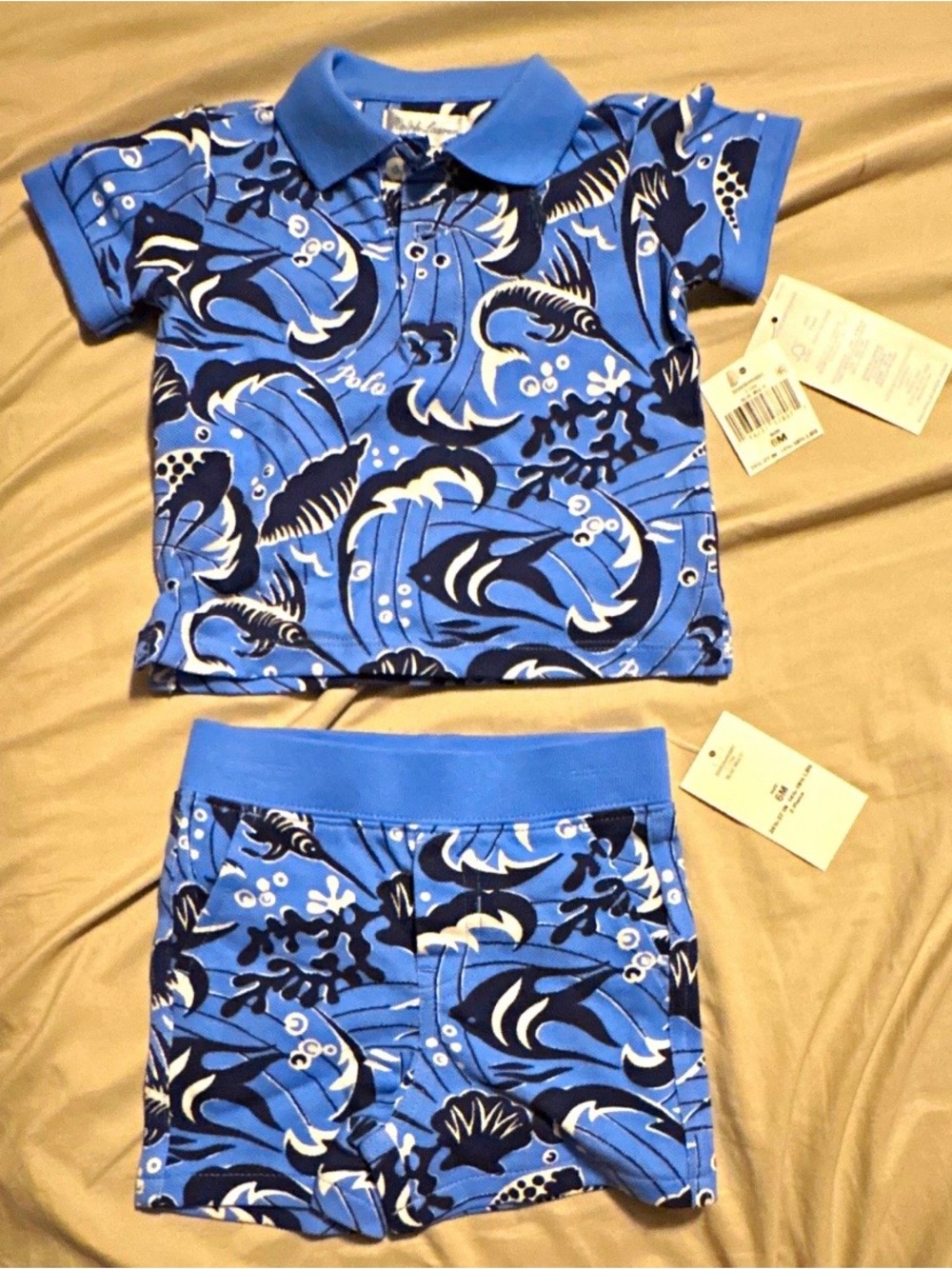 Polo by Ralph Lauren Blue & Navy Fish-Print Kids Pajama Set